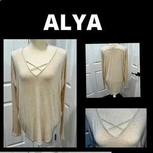 Alya lightweight cross cross at chest shirt v-neck, long sleeve, high low hem,